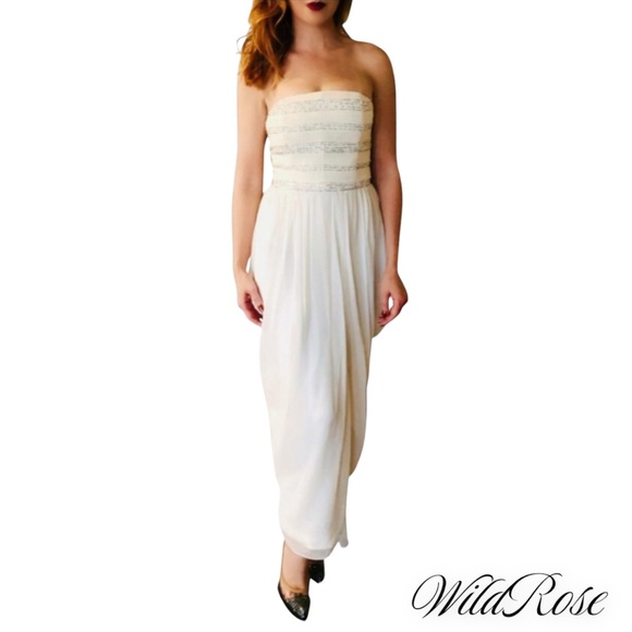 JASON WU Cream Silk Beaded Strapless Dress 8 4 - Picture 6 of 9